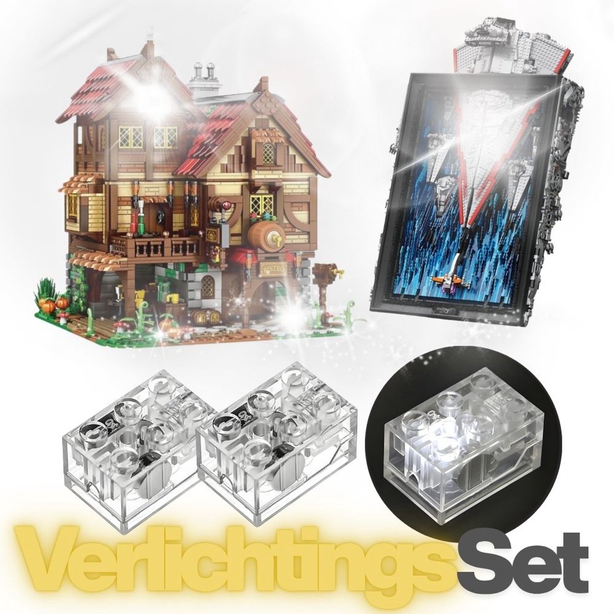 Xainy - Verlichtingsset rechthoek witlicht | Geschikt voor bekende merken zoals Sluban Reobrix Pantasy | Speelgoed verlichting voor bouwpakketten of modelbouw | Bouwblokken onderdelen geschikt voor kinderen & volwassenen | My bricks light